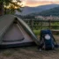 Barraca montada em camping oficial, opção para acampar no Caminho de Santiago