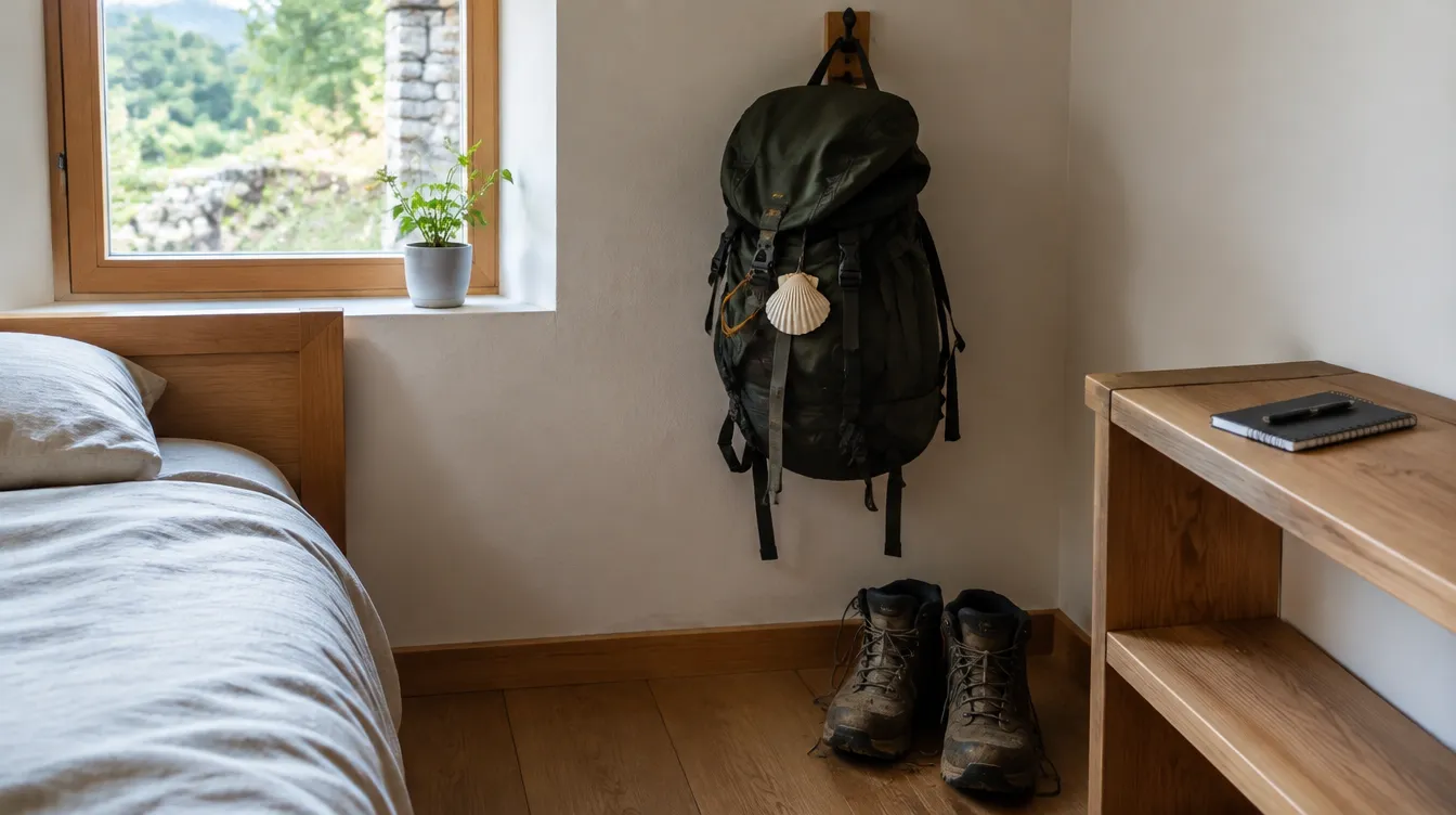 Mochila e botas no quarto depois da volta, aprendizados do Caminho de Santiago