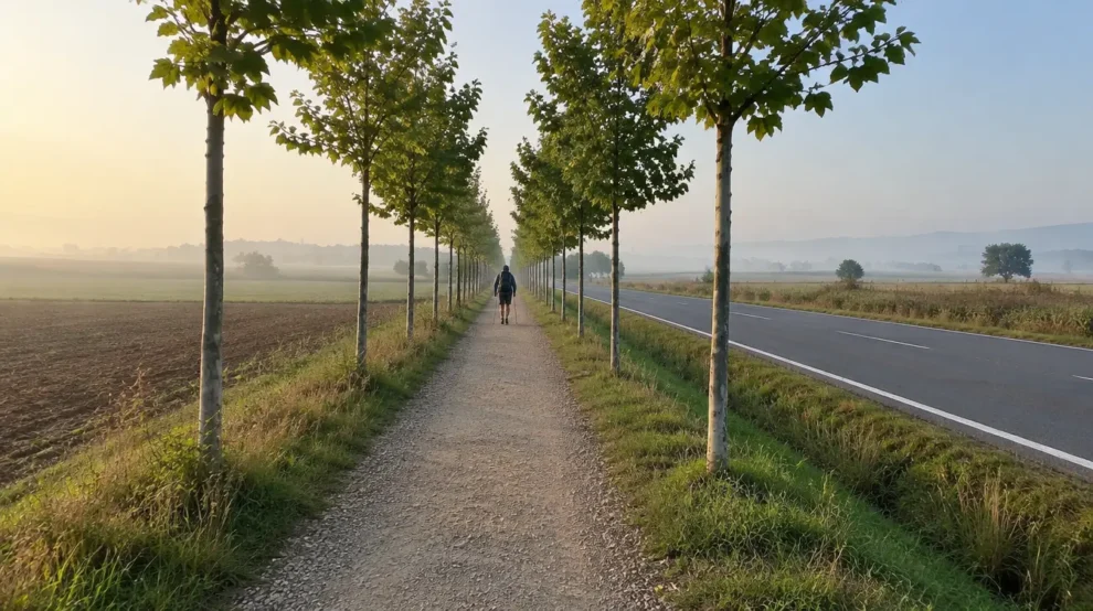 Paisagem da etapa de Bercianos del Real Camino a Mansilla de las Mulas no Caminho Francês