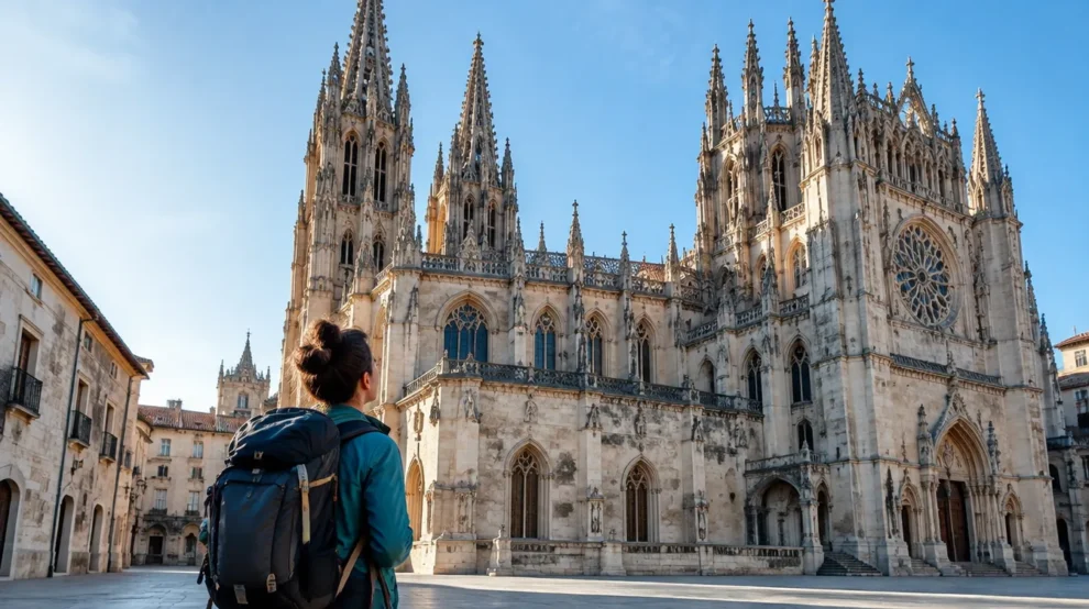 Catedral gótica de Burgos vista por peregrino no Caminho de Santiago