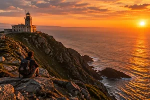 Cabo Finisterre ao pôr do sol, lugar ligado ao Caminho de Santiago antes do cristianismo
