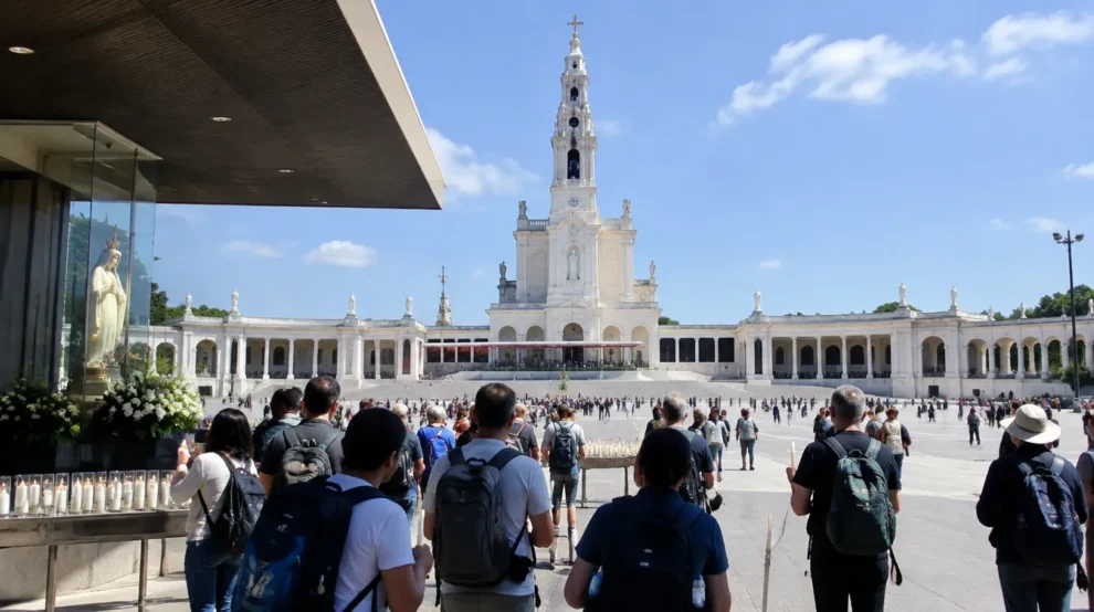Peregrinos no santuário, ponto de união entre o Caminho de Santiago e Fátima