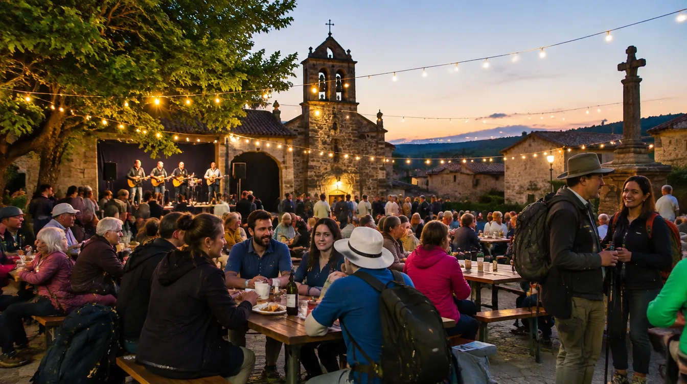 Festa de verão em praça galega no Caminho de Santiago em agosto
