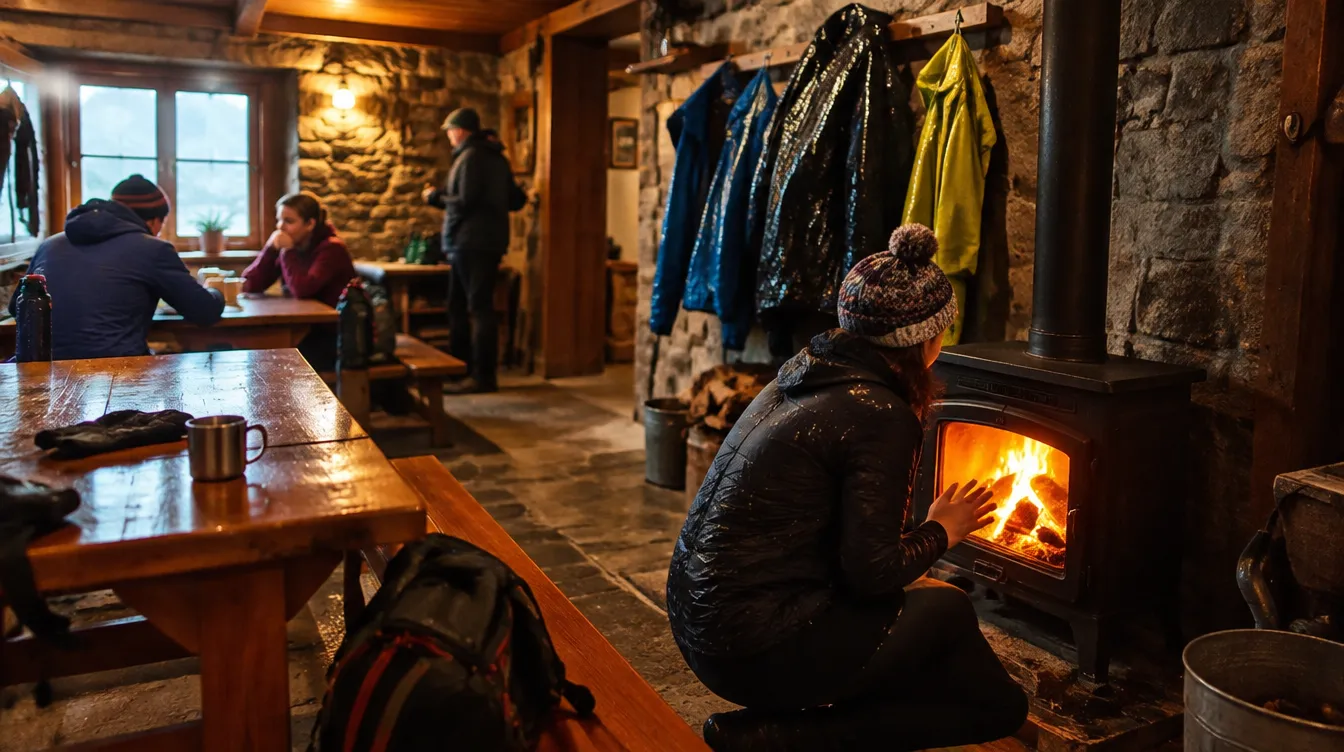 Albergue com fogão a lenha no fim de ano do Caminho de Santiago