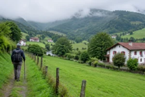 Peregrino no vale de Baztán, em Navarra, no Caminho do Baztán