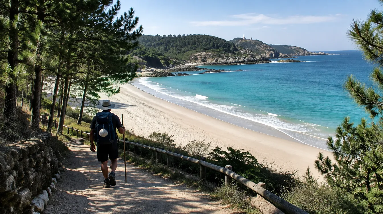 Praia perto de Fisterra em uma das etapas do Caminho a Fisterra e Muxía
