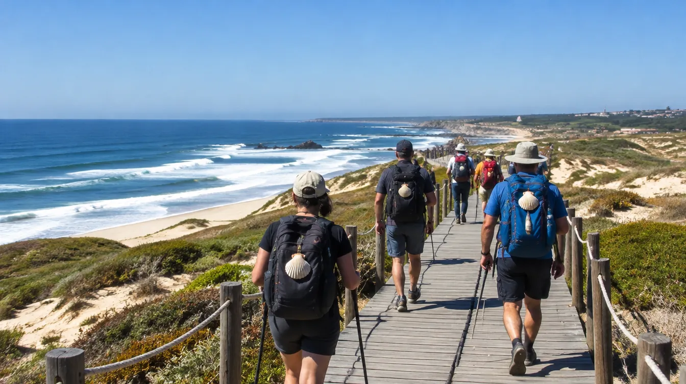 Passadiço à beira-mar no Caminho Português, na comparação Caminho Francês ou Português