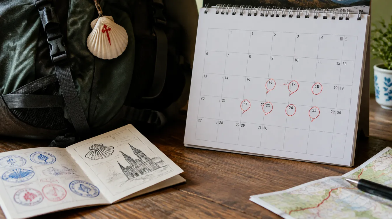 Calendário com dias extras marcados para o Caminho de Santiago
