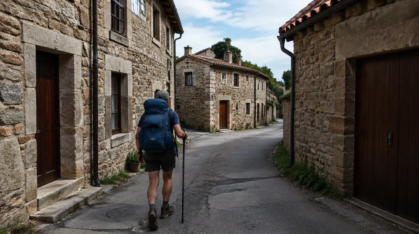 Peregrino em desvio até o albergue, que aumenta a distância real do Caminho de Santiago
