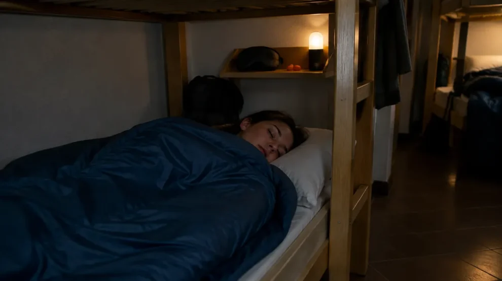 Peregrino dormindo no beliche com saco de seda: como dormir no albergue do Caminho de Santiago
