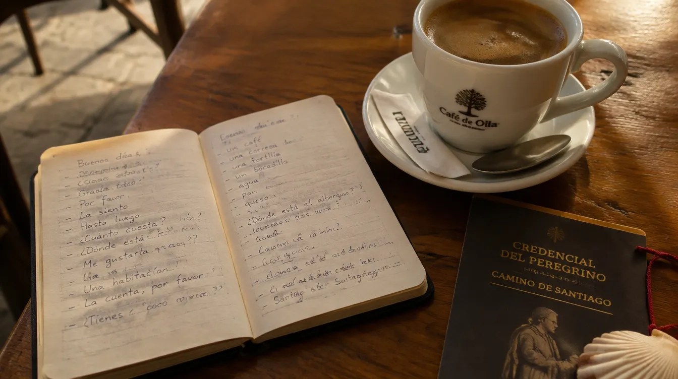 Caderno com frases em espanhol anotadas para usar no Caminho de Santiago