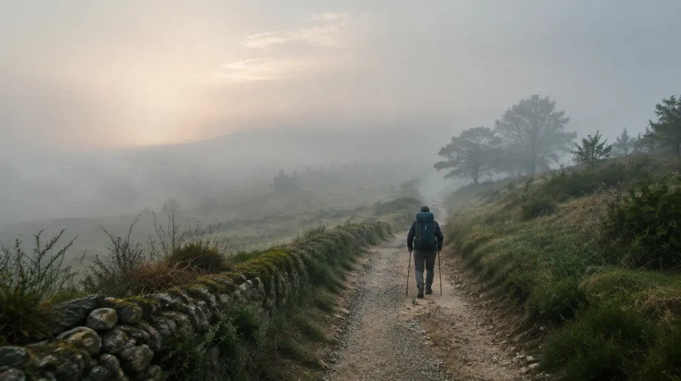 Trilha vazia ao amanhecer: como fugir das multidões no Caminho de Santiago em 2027