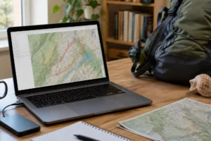 Trilha em mapa topográfico no notebook: preparando o GPX do Caminho de Santiago