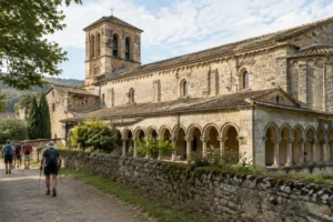 Mosteiro românico com claustro, um dos mosteiros do Caminho Francês