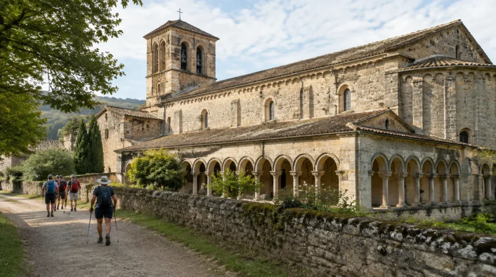 Mosteiro românico com claustro, um dos mosteiros do Caminho Francês