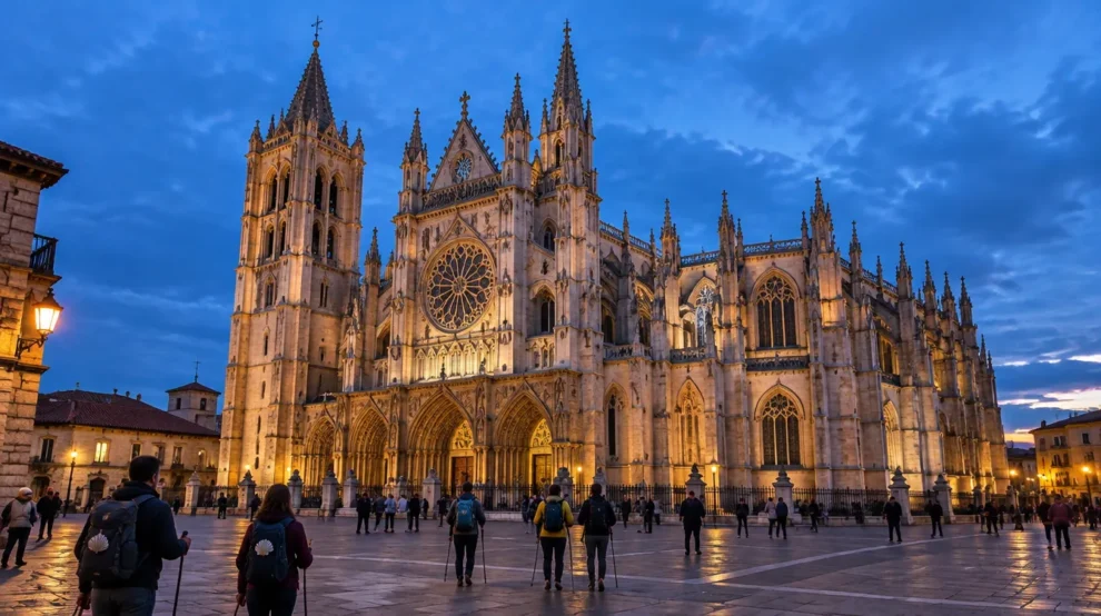 Catedral de León ao entardecer, parada do Caminho de Santiago