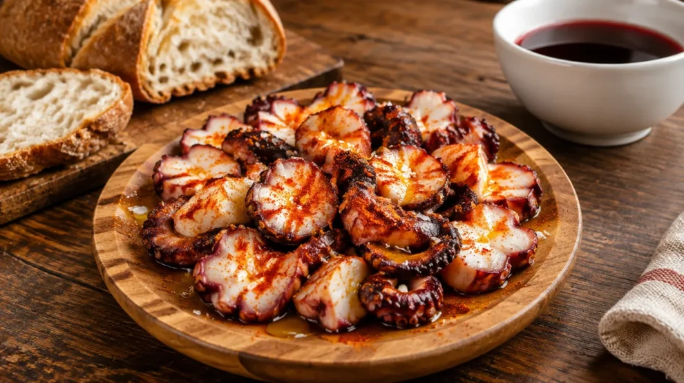 Prato de polvo à feira com páprica e azeite, especialidade de Melide