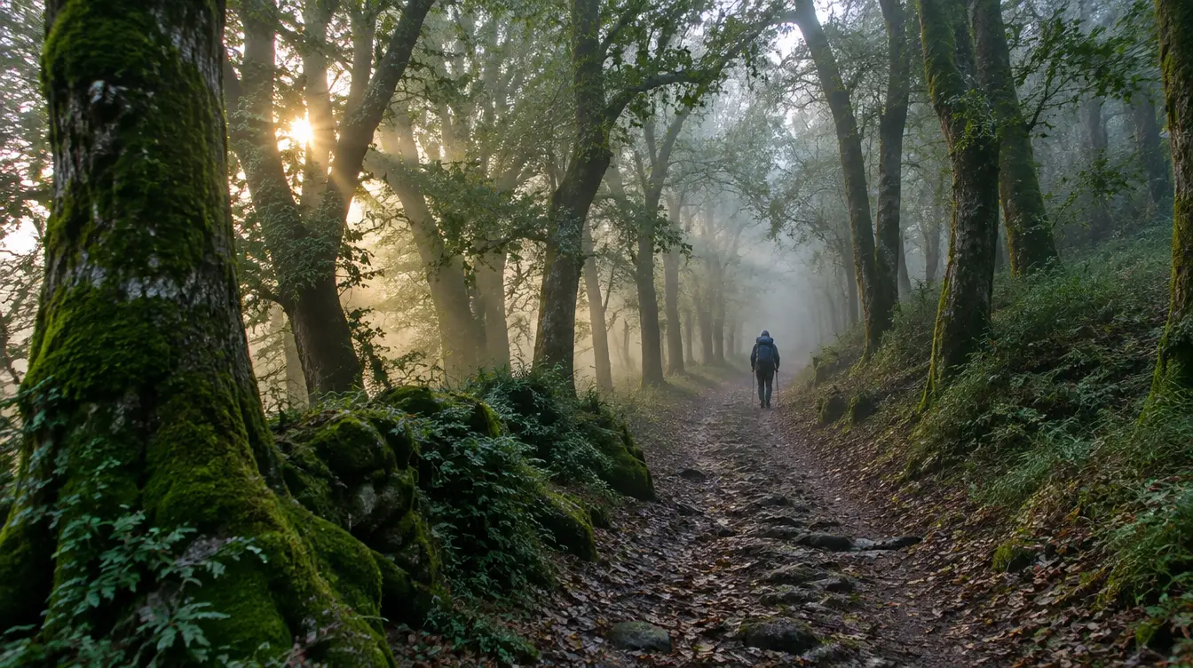 Peregrino no percurso de O Pedrouzo a Santiago de Compostela, Caminho Francês