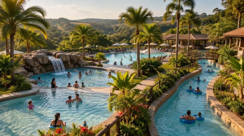 Ilustração de resort com piscinas termais em Olímpia