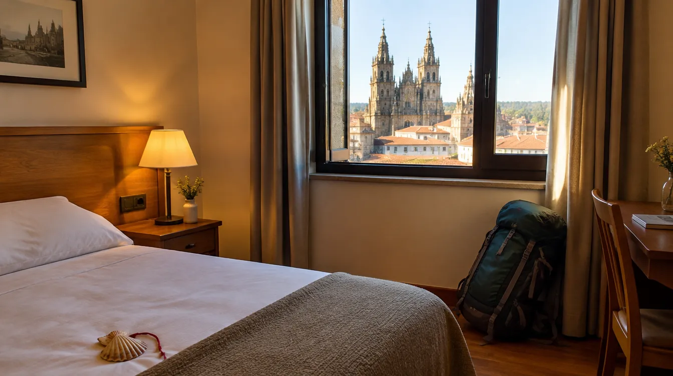 Quarto com vista para as torres da catedral, opção de onde ficar em Santiago de Compostela