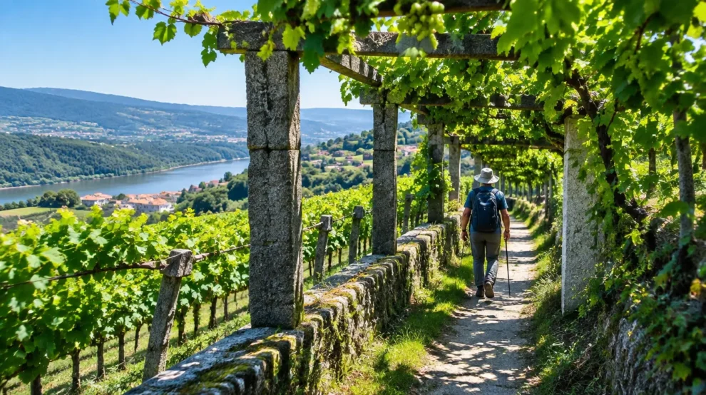 Vinhedos em pérgulas de granito no Minho, entre as paisagens do Caminho Português
