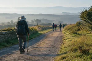 Peregrino caminhando no próprio ritmo no Caminho de Santiago