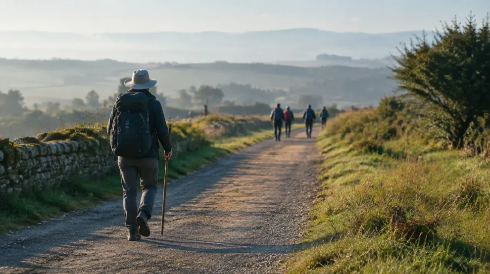 Peregrino caminhando no próprio ritmo no Caminho de Santiago