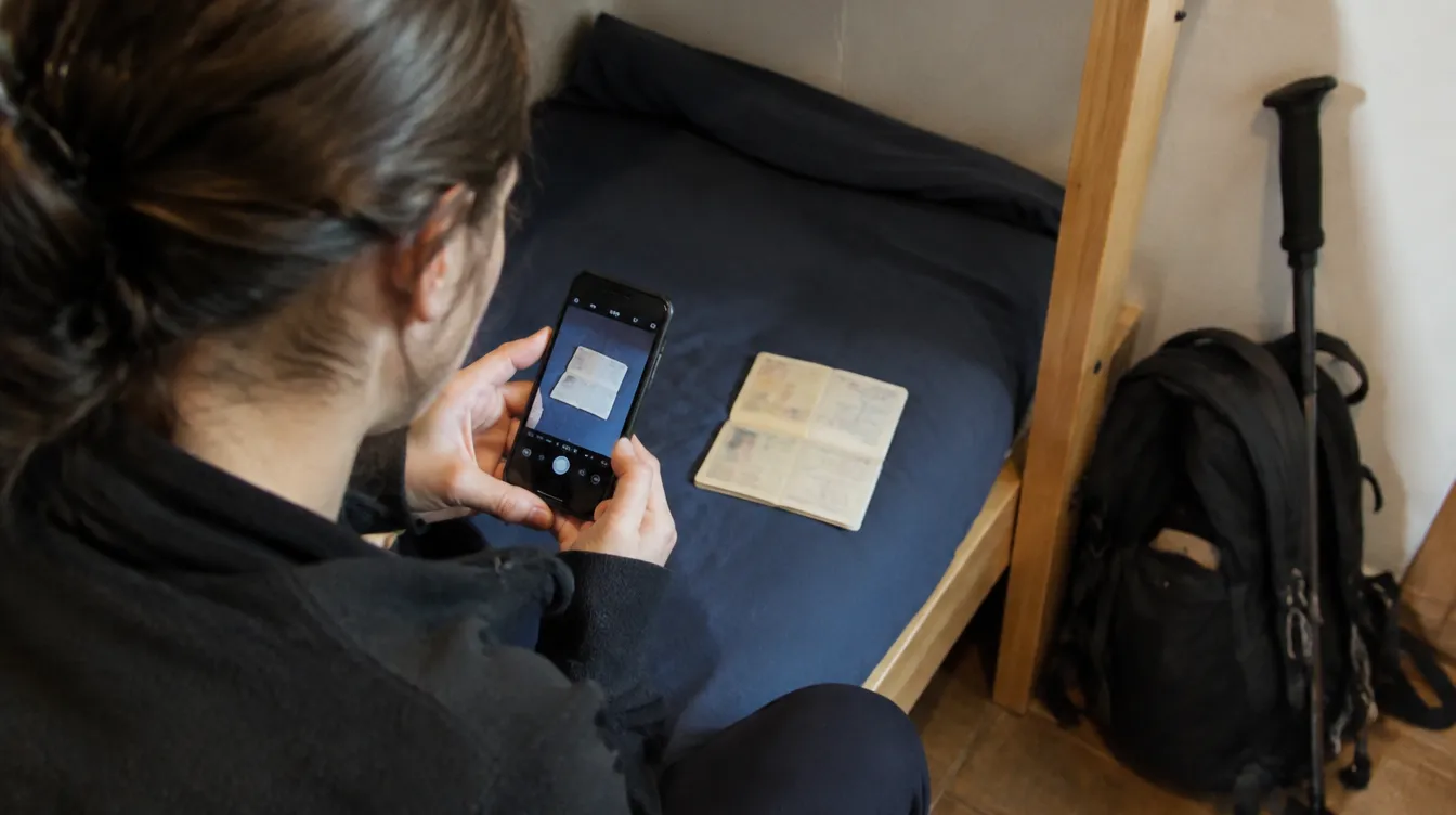 Peregrino fotografando o passaporte para salvar cópia dos documentos no Caminho de Santiago