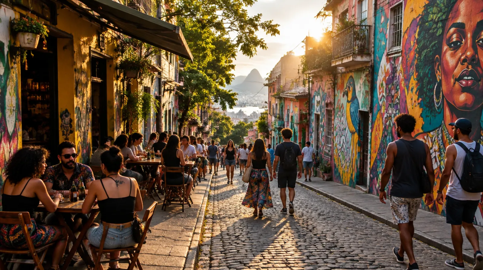 Ilustração de rua com grafites coloridos em bairro boêmio de São Paulo