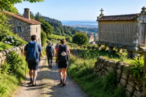 Peregrinos nas etapas de Sarria a Santiago, na Galícia