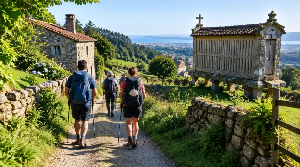 Peregrinos nas etapas de Sarria a Santiago, na Galícia