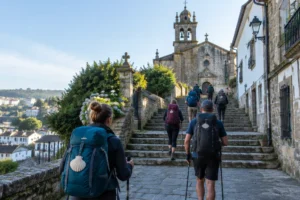 Peregrinos na escadaria de Sarria antes de começar o Caminho