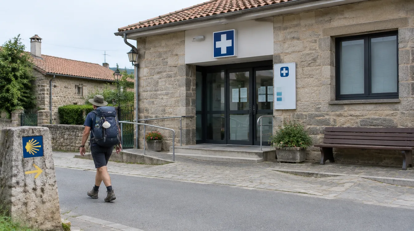 Centro de saúde em vilarejo do Caminho de Santiago, onde o seguro viagem pode ser acionado